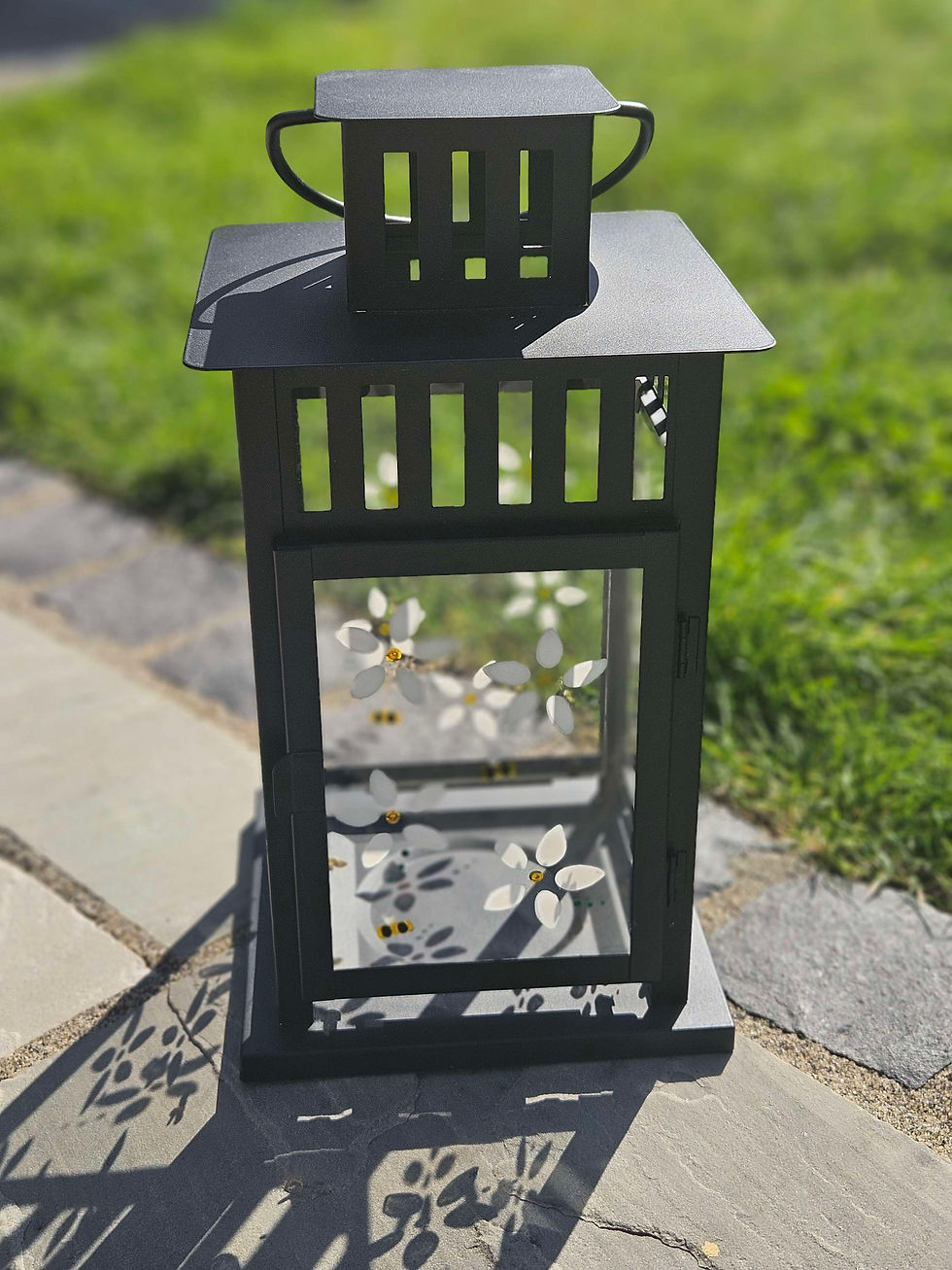 Thumbnail: Beautiful Indoor/Outdoor Lantern - Black with Daisies