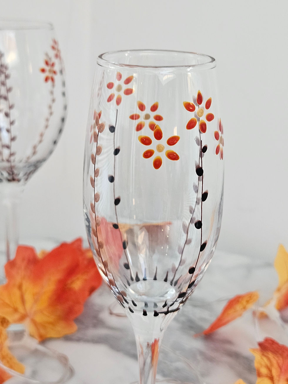 Thumbnail: Hand Painted Wine Glass - Autumn Leaves 