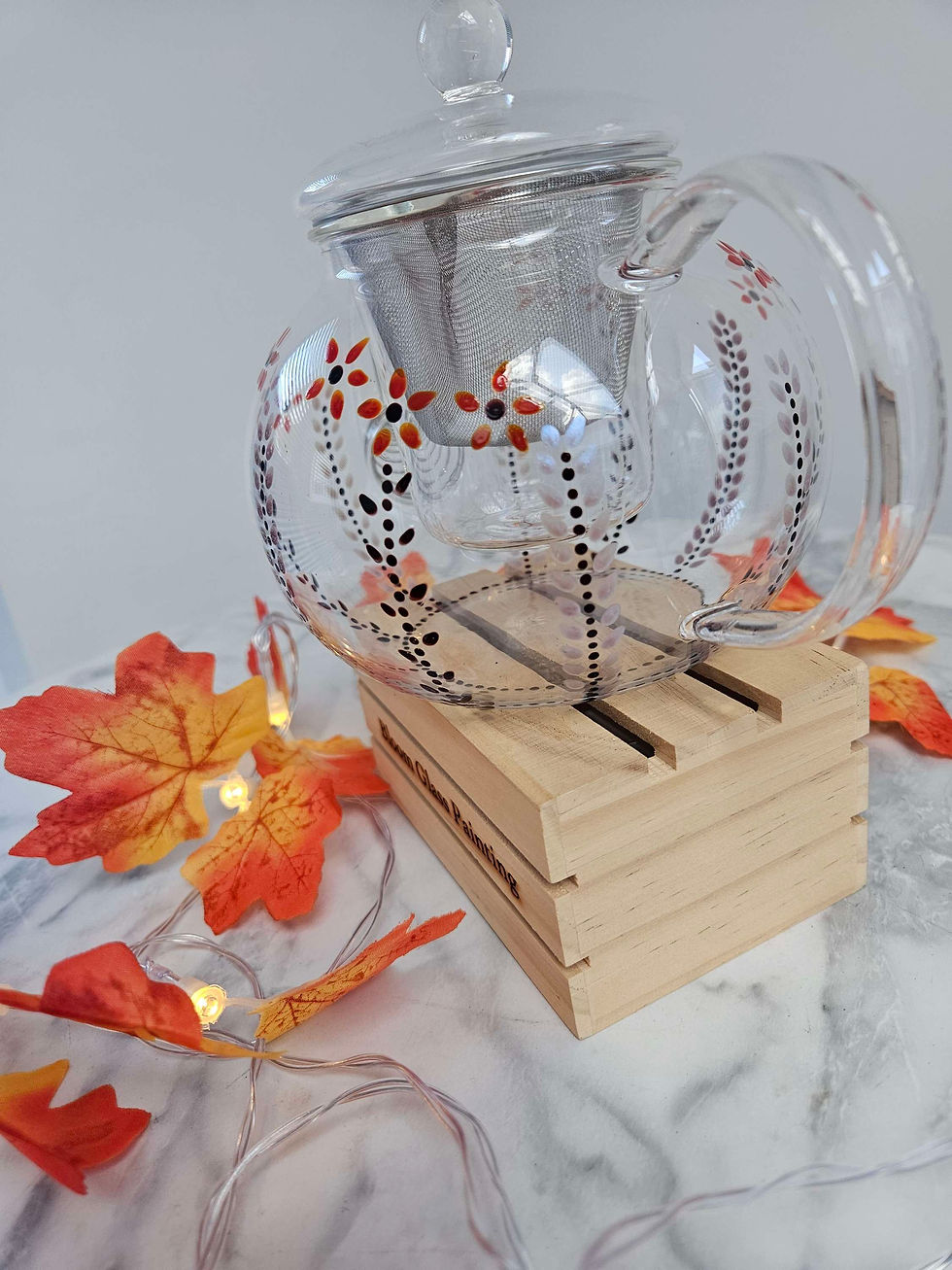 Thumbnail: 1100ml Glass Infuser Teapot in Autumn Leaves