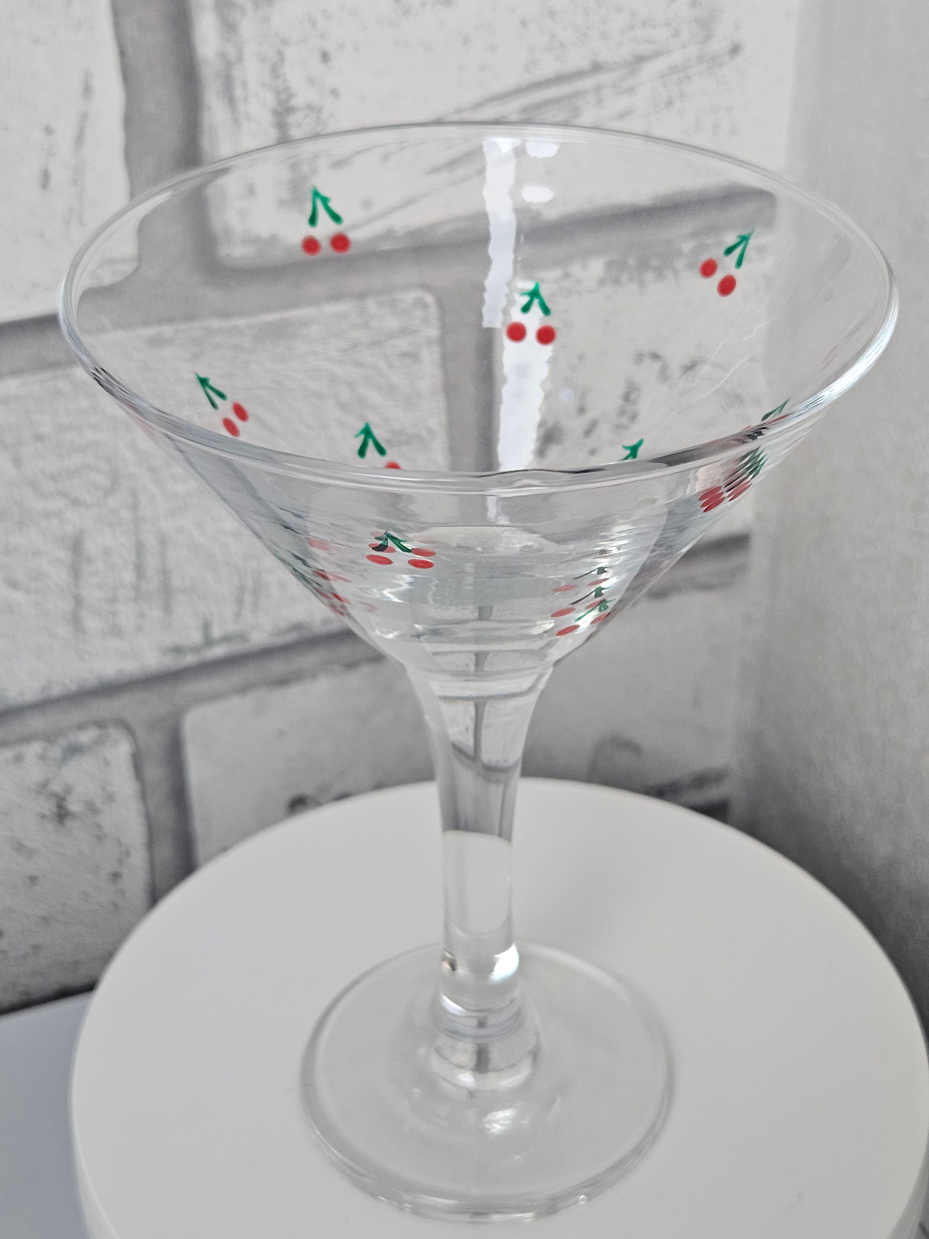 Hand Painted Cocktail Glass in Cherry on Top