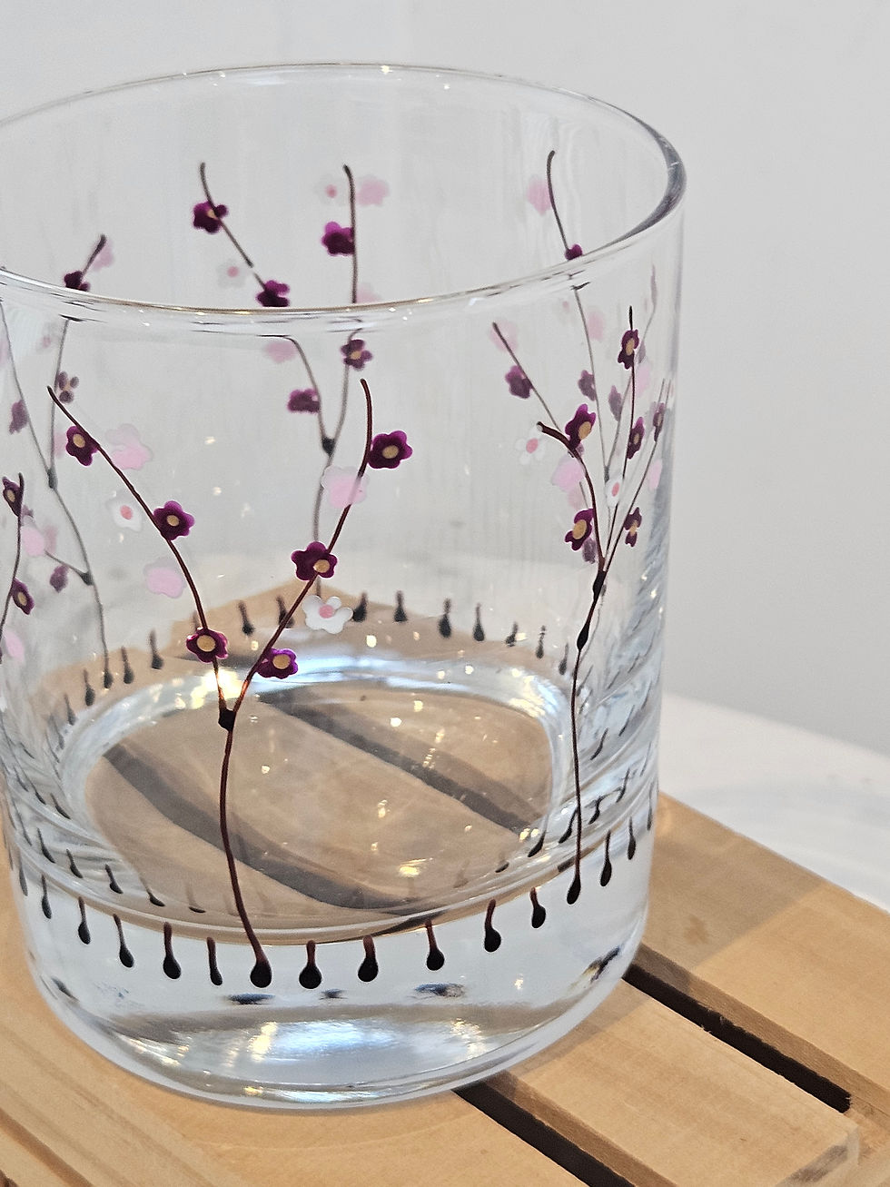 Thumbnail: Hand Painted Short Glass in Beautiful Blossom 
