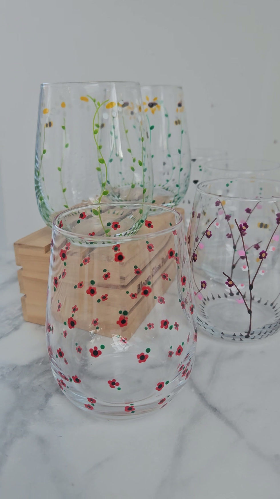 Thumbnail: Hand Painted Stemless Wine Glass - Beautiful Blossom 