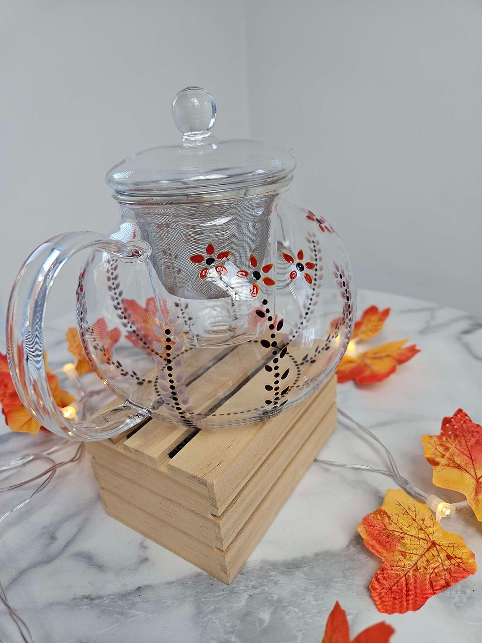 Thumbnail: 1100ml Glass Infuser Teapot in Autumn Leaves