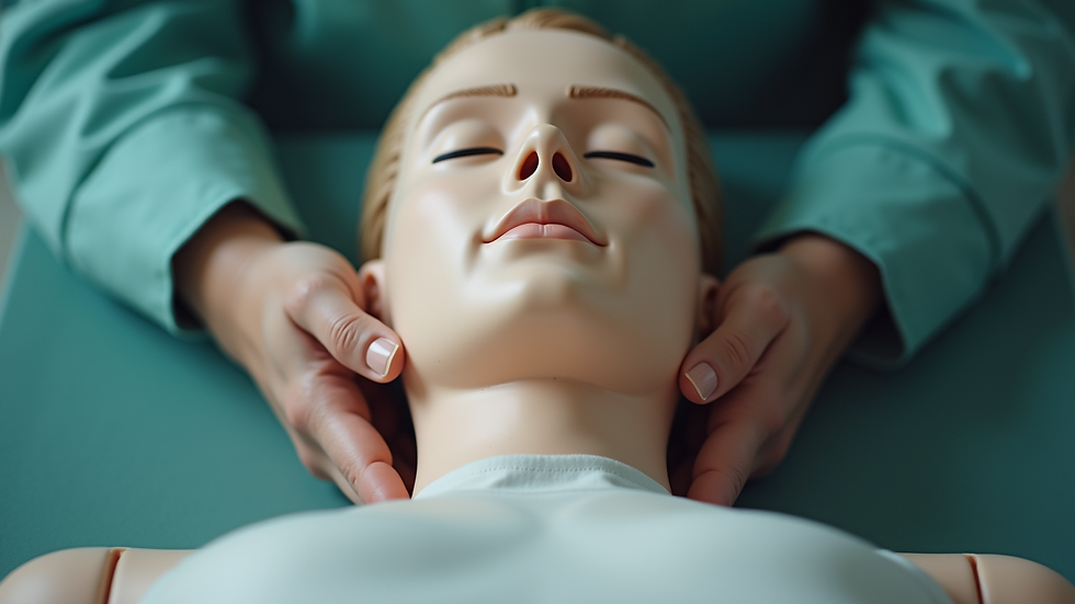 Close-up view of CPR manikin used for practice