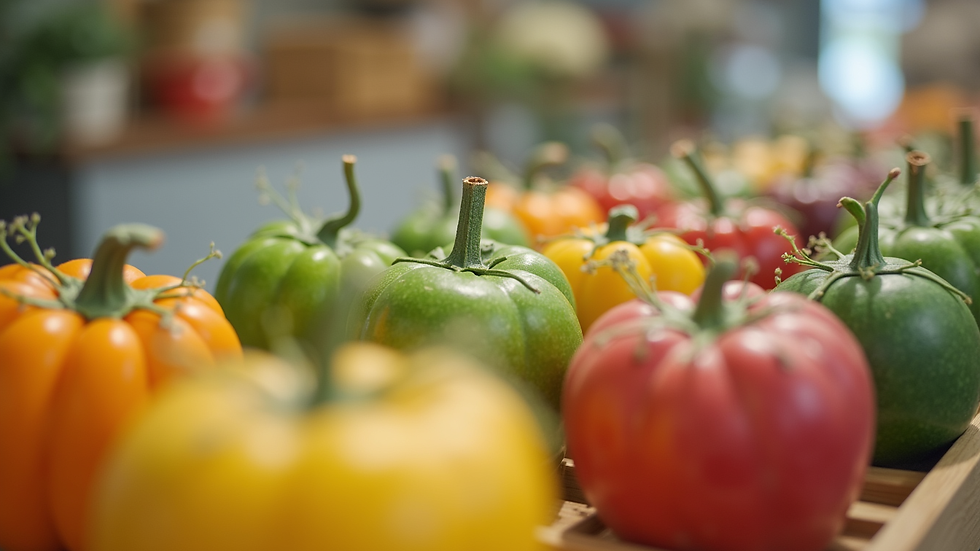Eye-level view of a colorful display of eco-friendly products