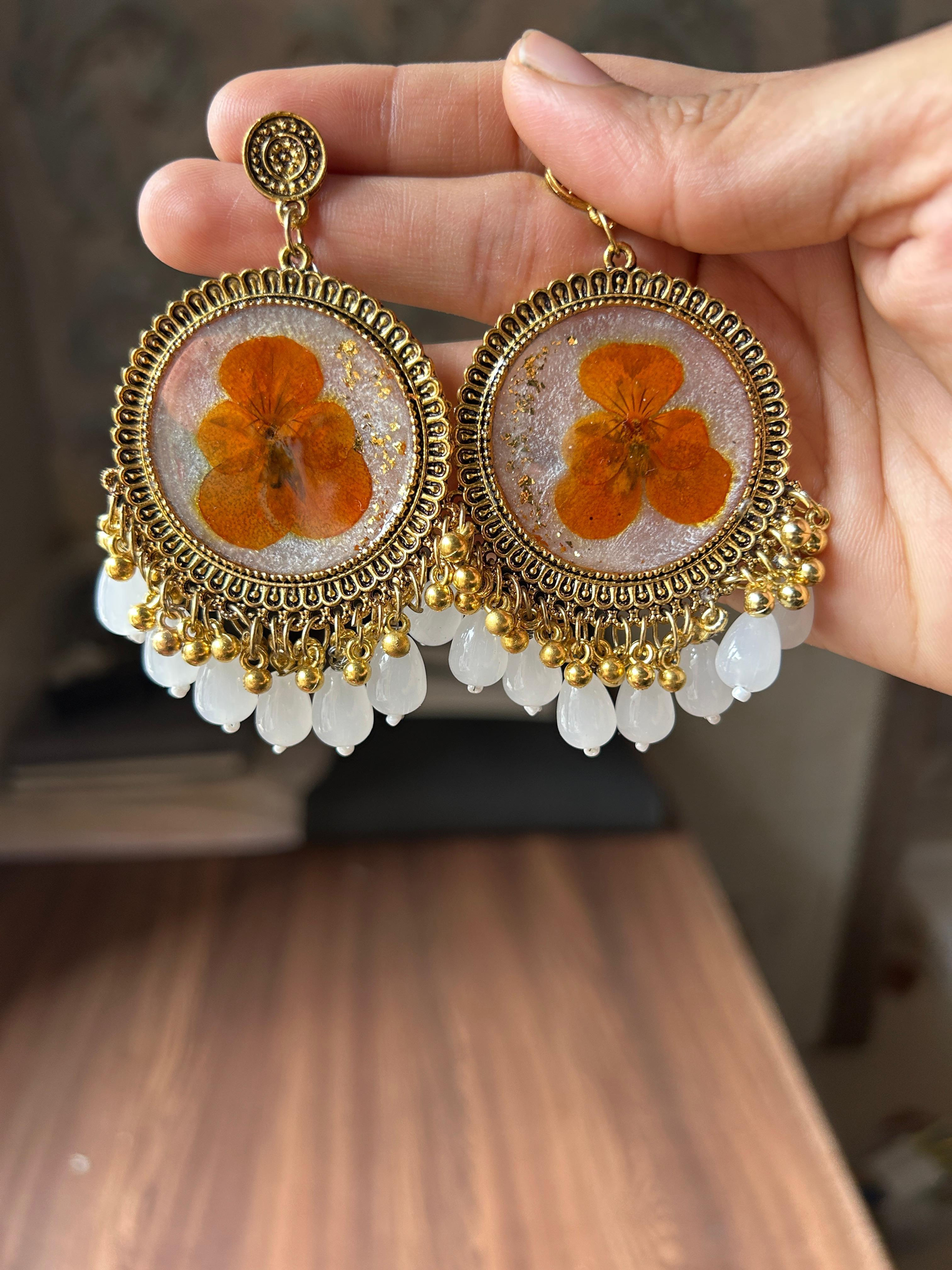 Amber Floral Dome Earrins