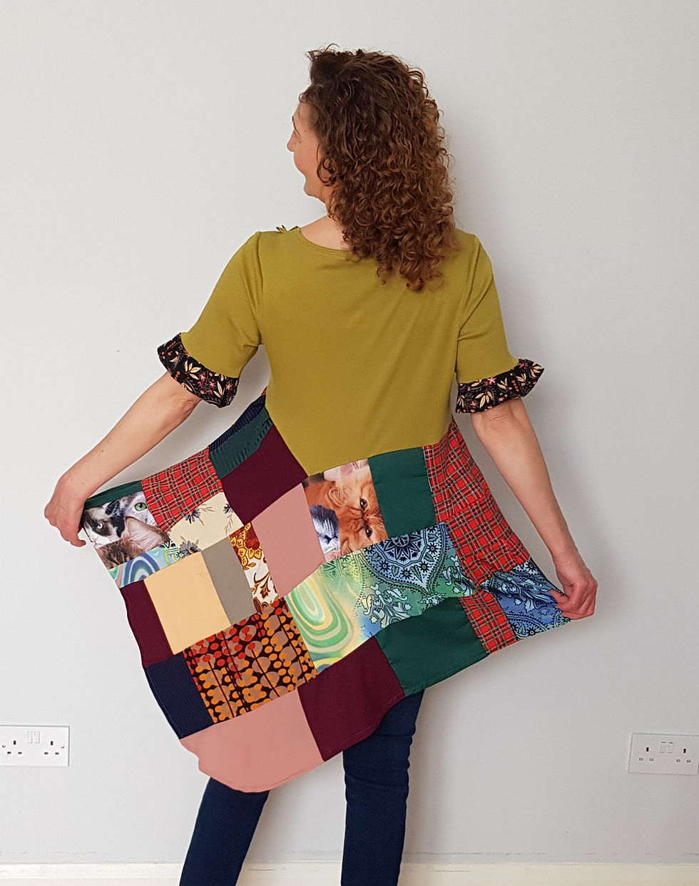 Thumbnail: Olive oil patchwork tunic dress