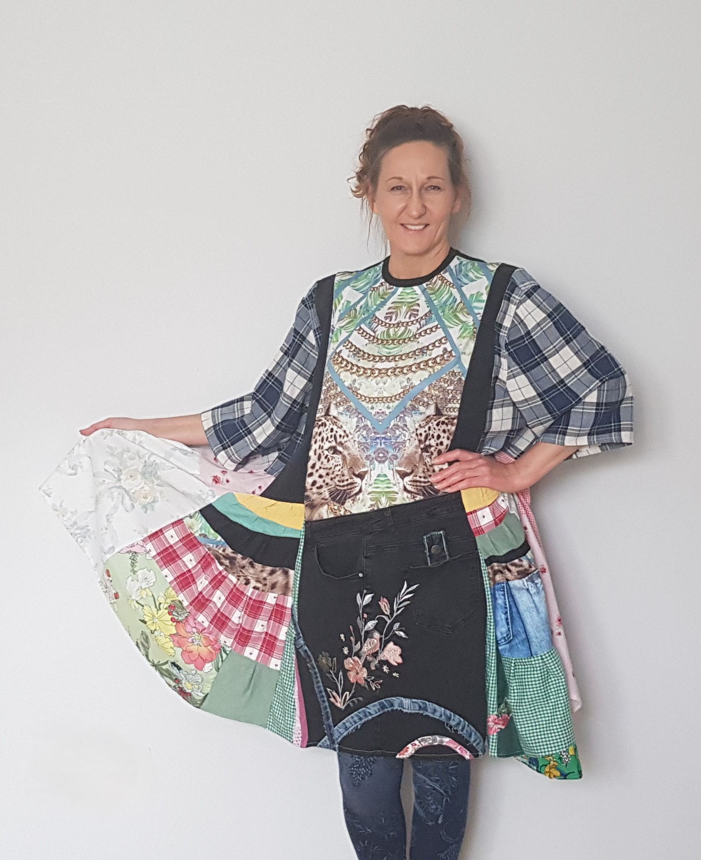 Crazy tiger tunic/dress with embroidered denim