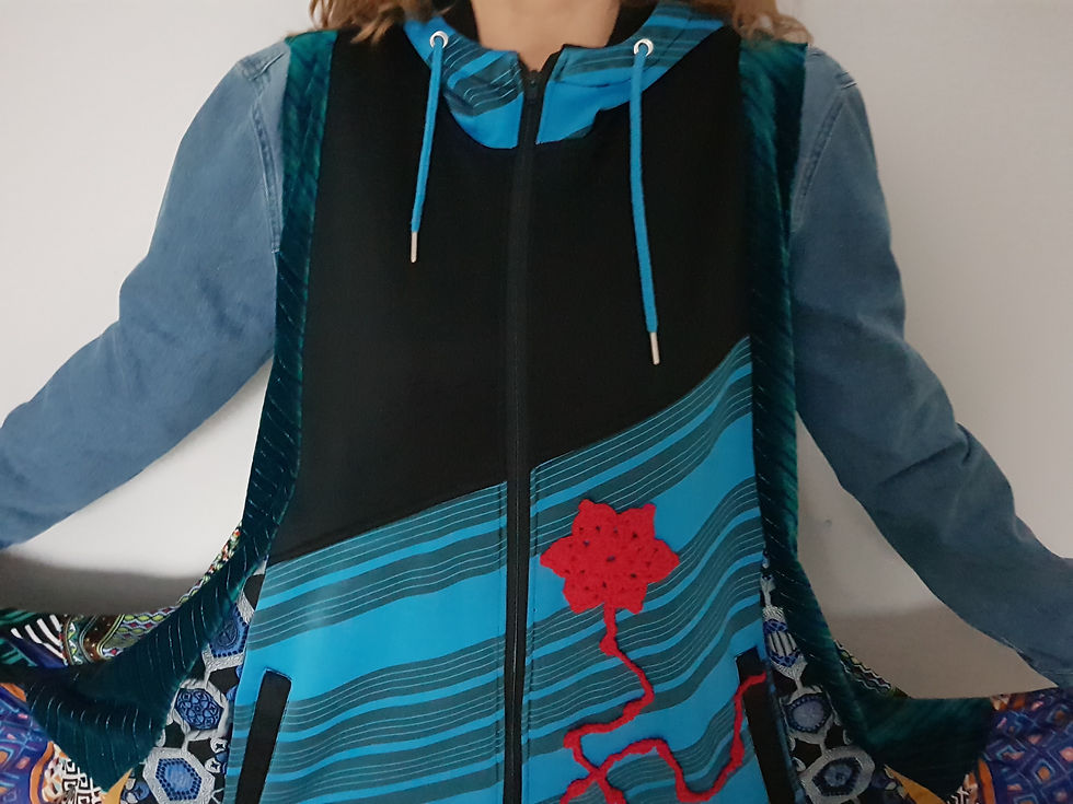 Thumbnail: Upcycled hooded coat with  horse