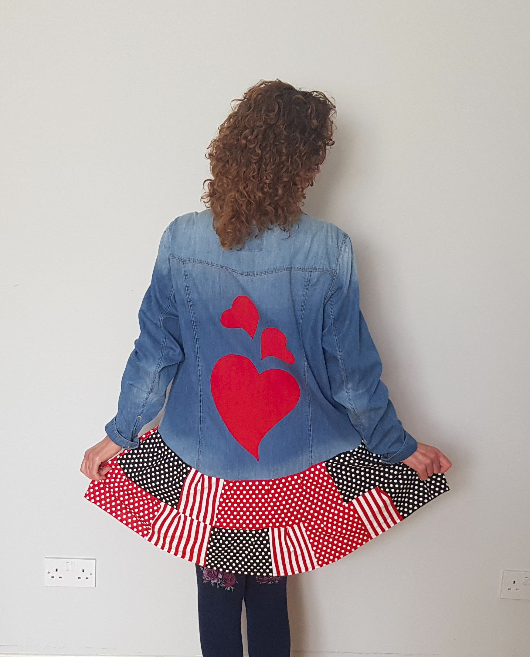 Thin denim shirt with hearts