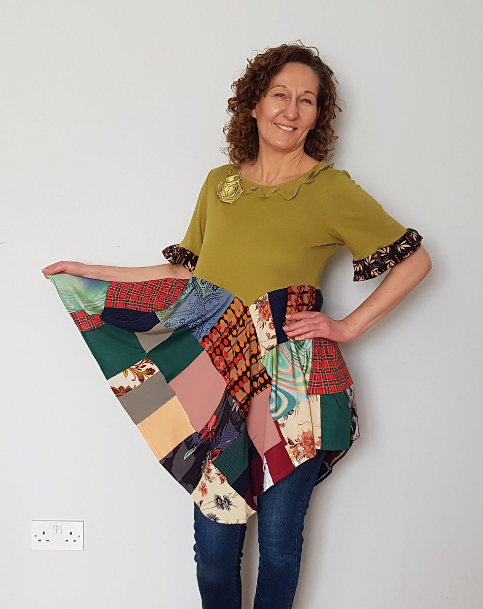 Thumbnail: Olive oil patchwork tunic dress