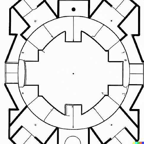 DALL·E 2023-08-21 16.01.38 - floor plan with tunnel entrance leading to a large round room