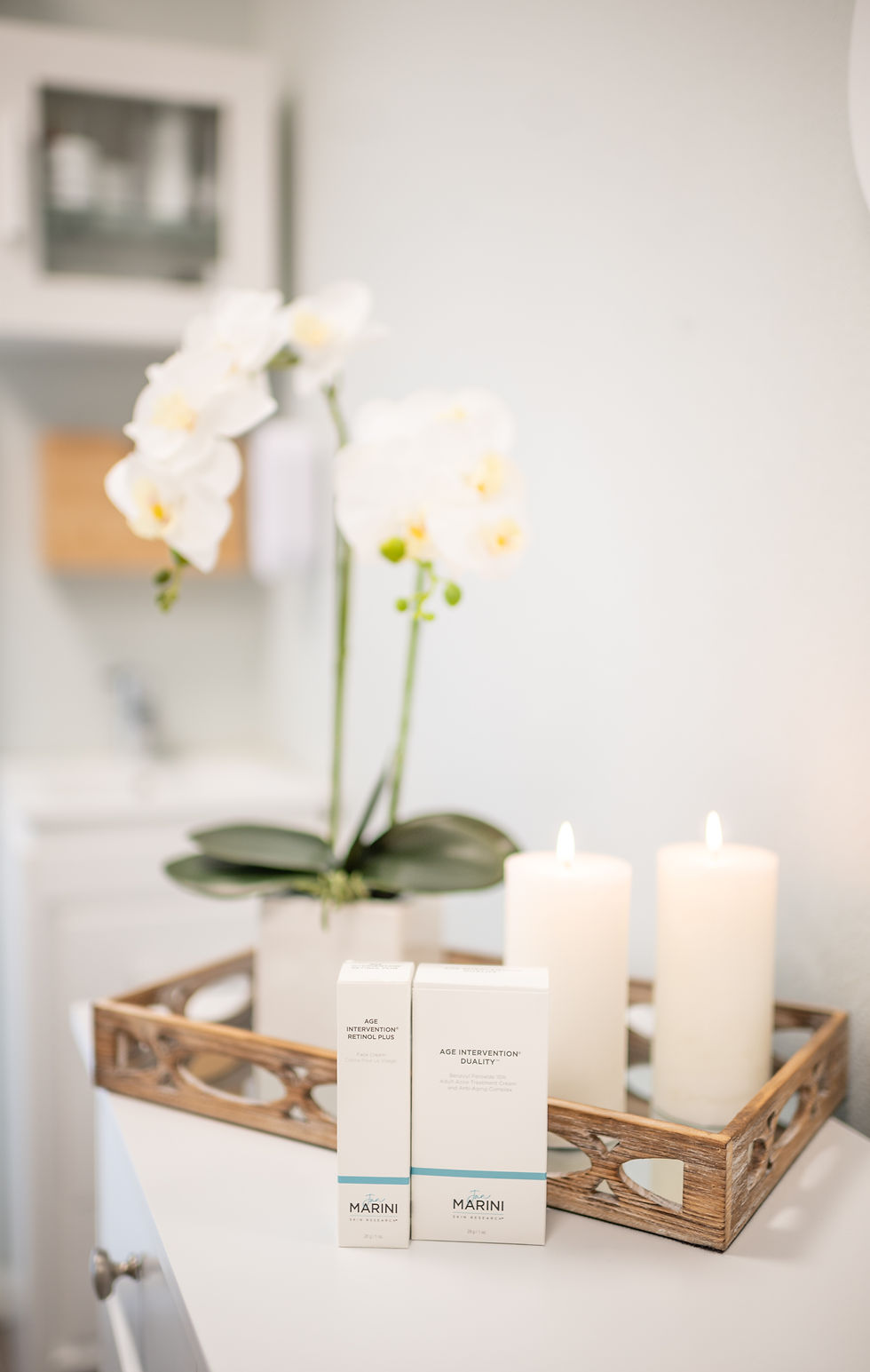 Eye-level view of skincare examination tools neatly arranged on a table