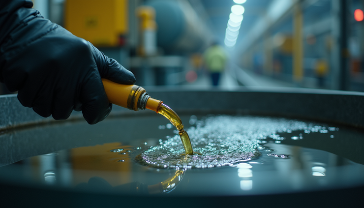 Close-up view of a fuel dip test being conducted in a storage tank