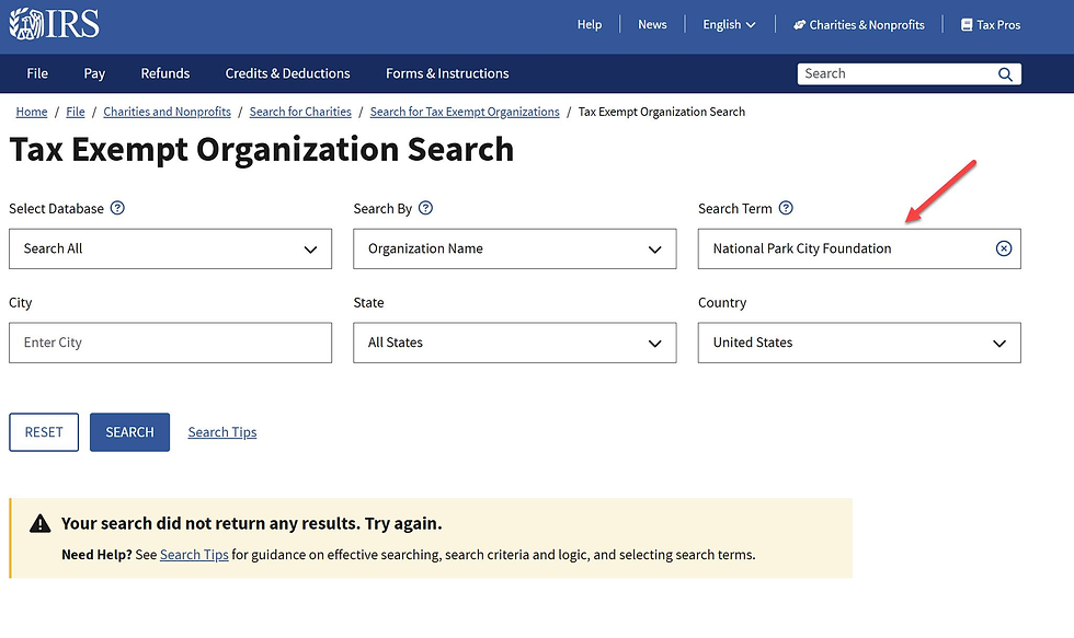 No charities registered with the IRS for collecting monies/operating.