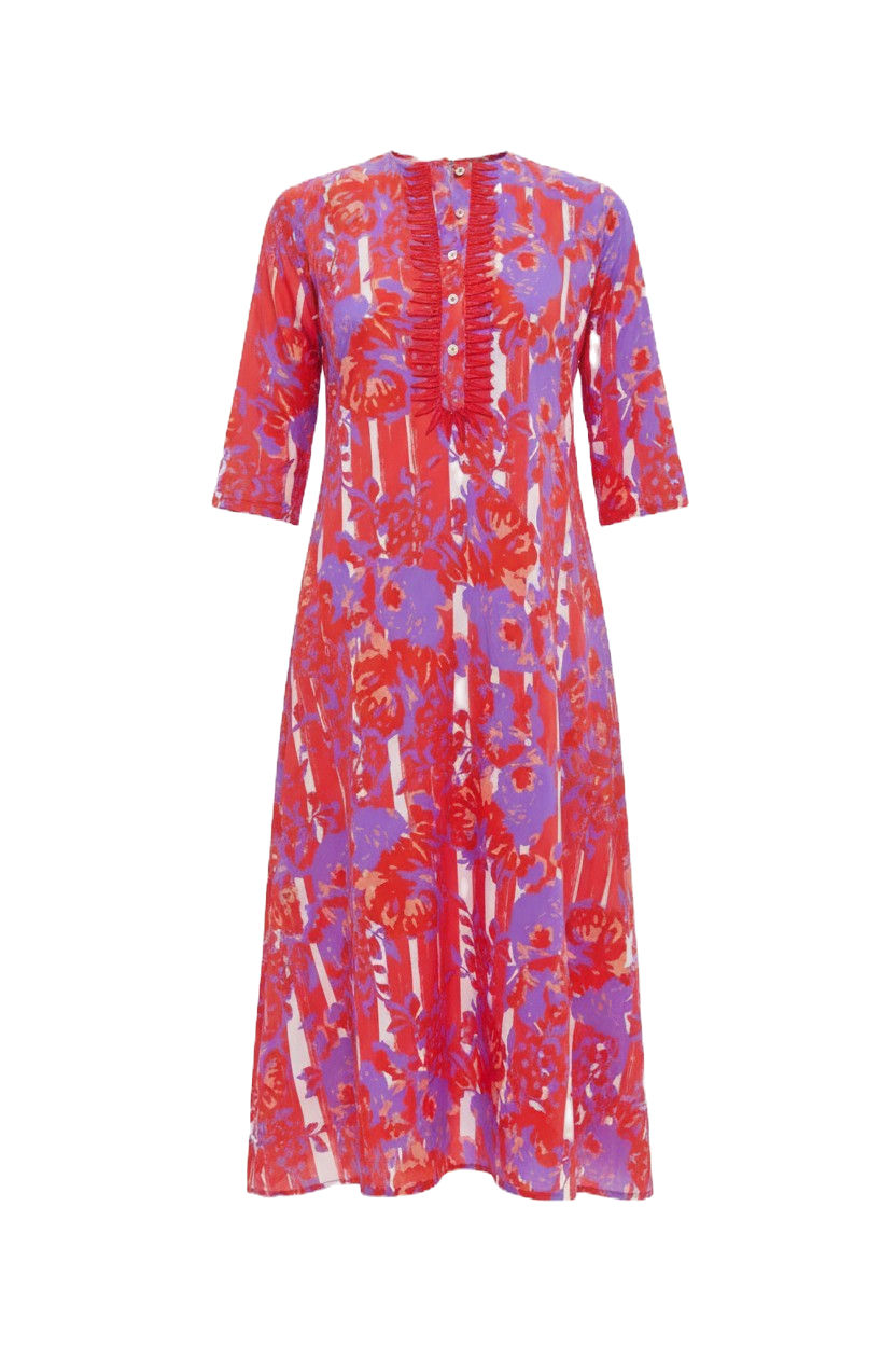 Coral Petunia Embroidered Long Kurta