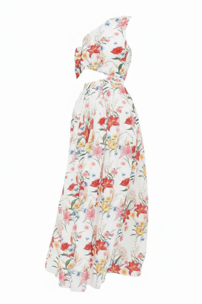 White & Coral Floral Sophia Maxi Dress