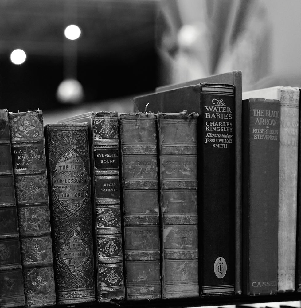 vintage book collection antiquarian books history in black and white