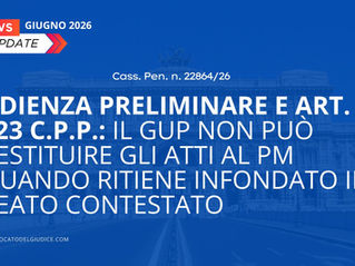 Udienza preliminare e art. 423 c.p.p.: il GUP non può restituire gli atti al PM quando ritiene infondato il reato contestato (Cass. Pen. n. 22864/26)