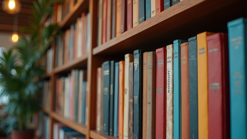 Eye-level view of a stylish bookshelf filled with colorful books