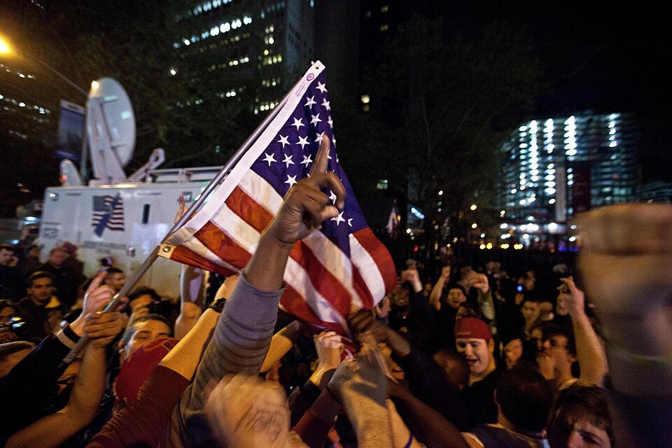 A crowd cheers upon hearing the news of bin Laden's death | May 2011