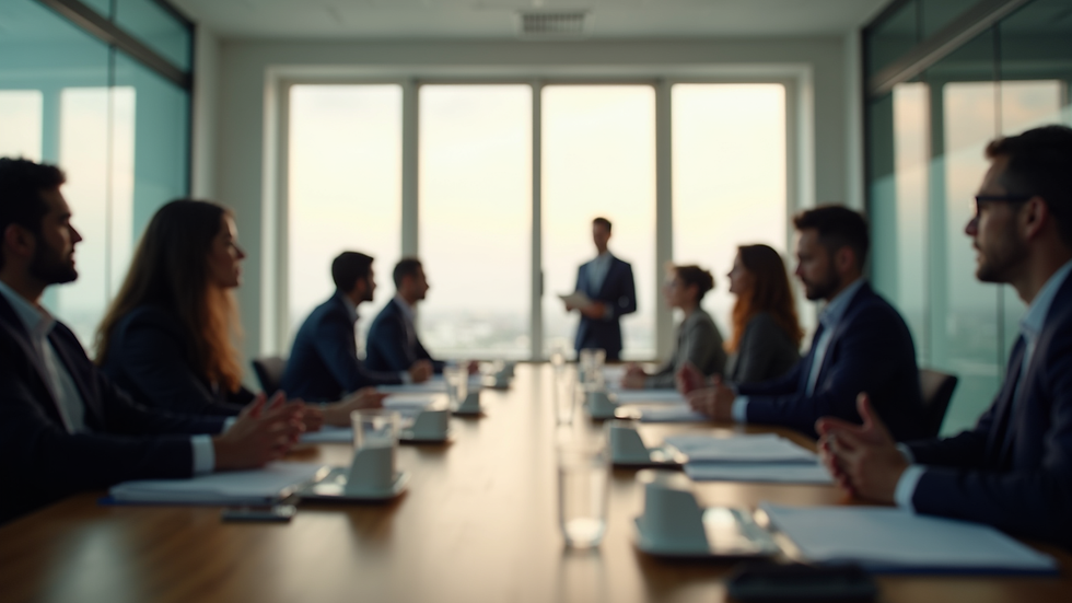 Vista lateral de uma sala de reunião com colaboradores discutindo estratégias de saúde mental