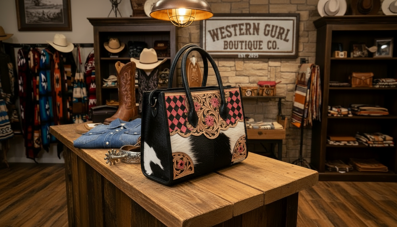 Tooled Leather & Cowhide Western Handbag
