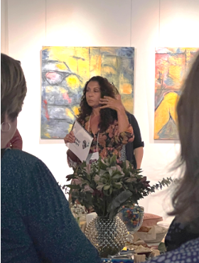 NPN Board president Laura Parrow speaking at Nonprofit Net's Networking Night at Galaray House in Lexington, MA