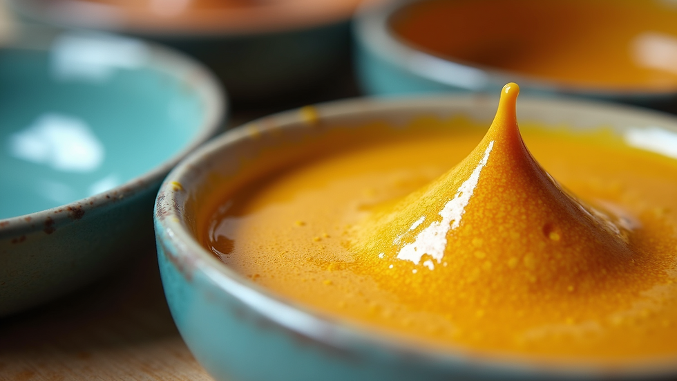 Close-up view of a vibrant glaze sample on a pottery piece