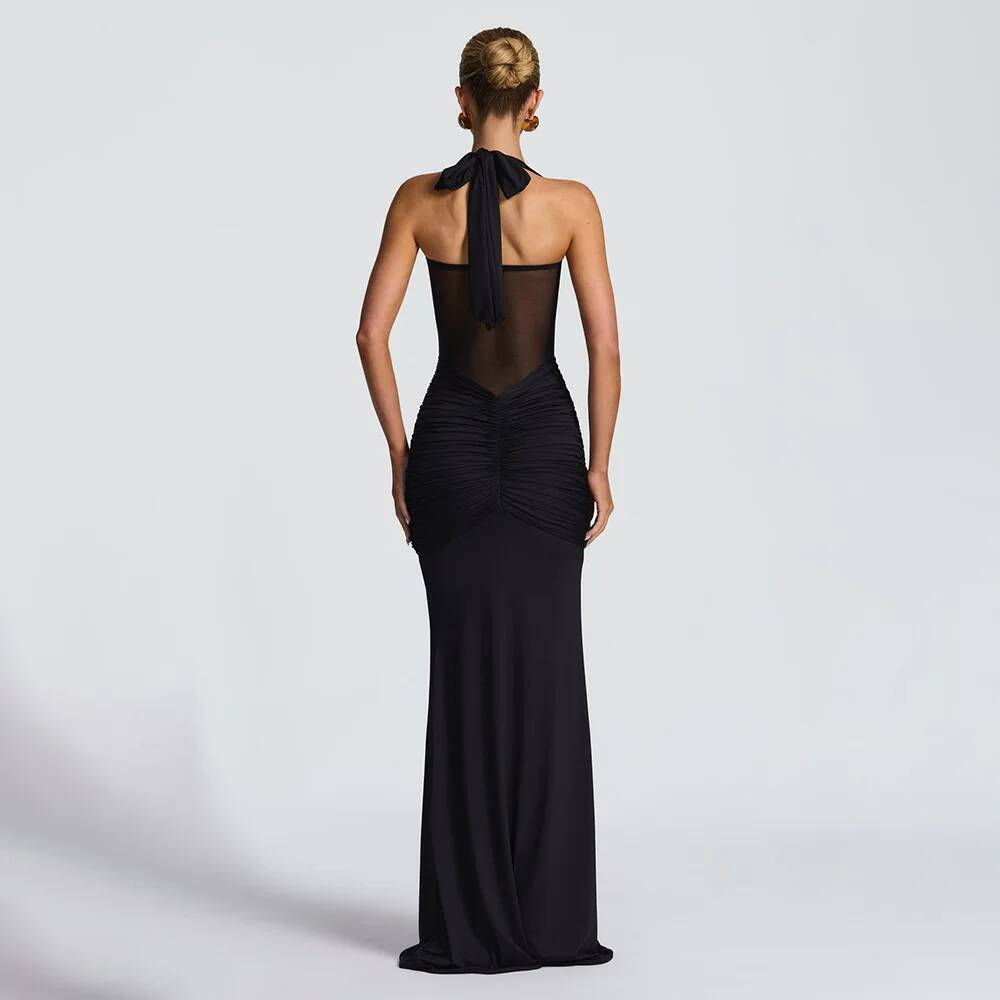 Avrilyaan Mesh Patchwork Perspective Party Sexy Dresses Halter Sleeveless Elegan