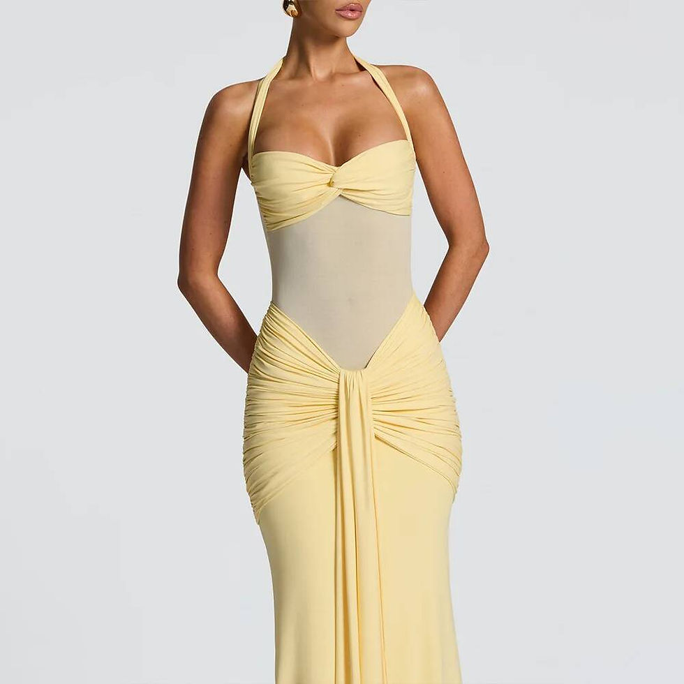 Thumbnail: Avrilyaan Mesh Patchwork Perspective Party Sexy Dresses Halter Sleeveless Elegan