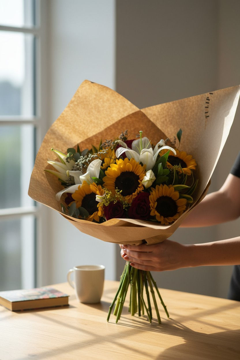 Miniatura: Buquê Mix de Girassóis, Rosas e Lírios