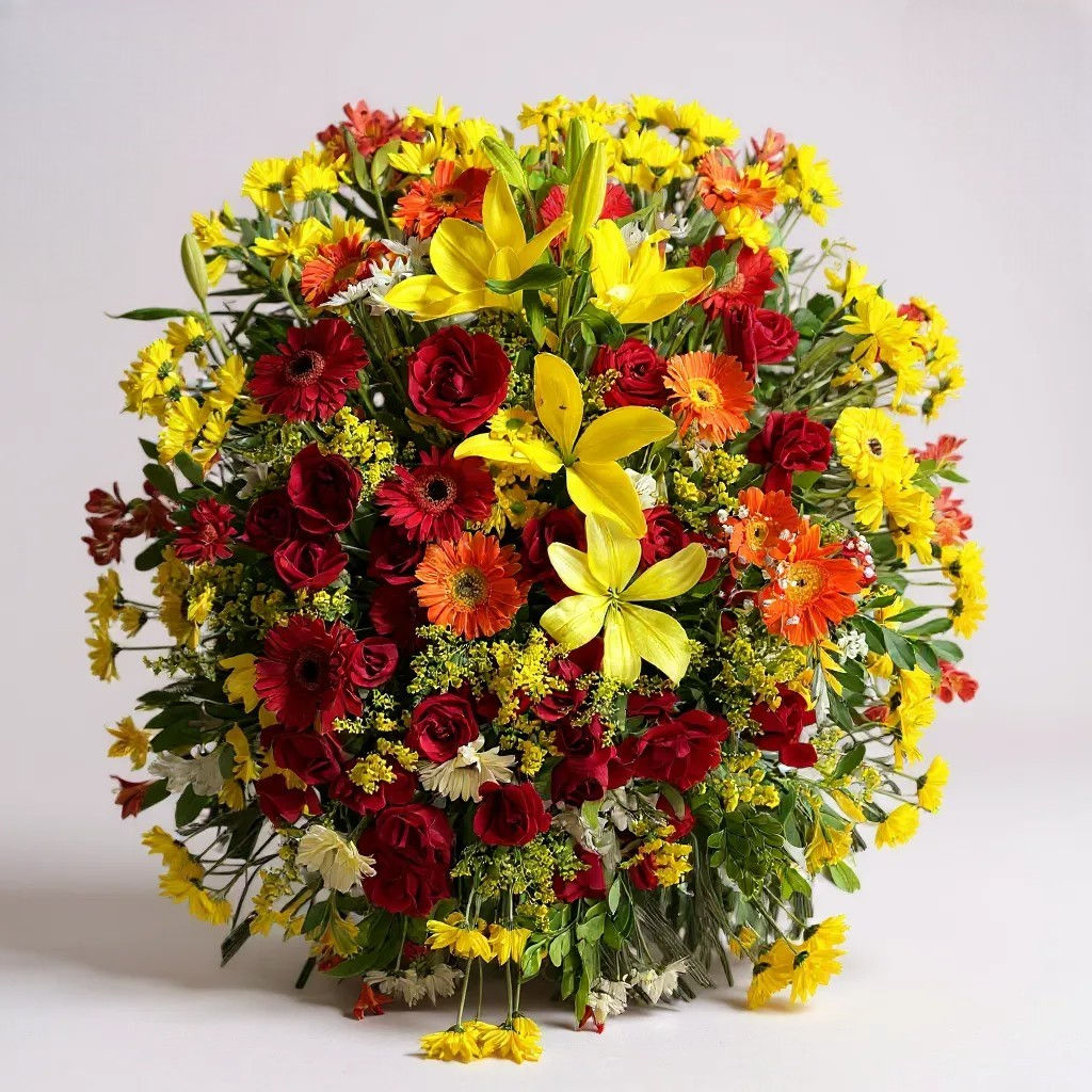 Coroa de Flores do Campo Mediana em Tons Quentes