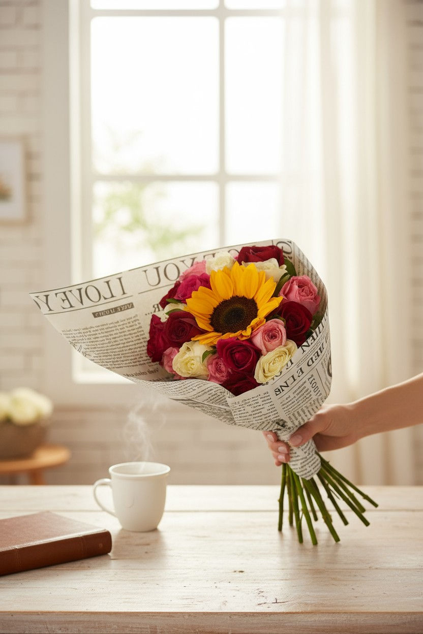 Miniatura: Buquê c/ 20 rosas e 1 Girassól