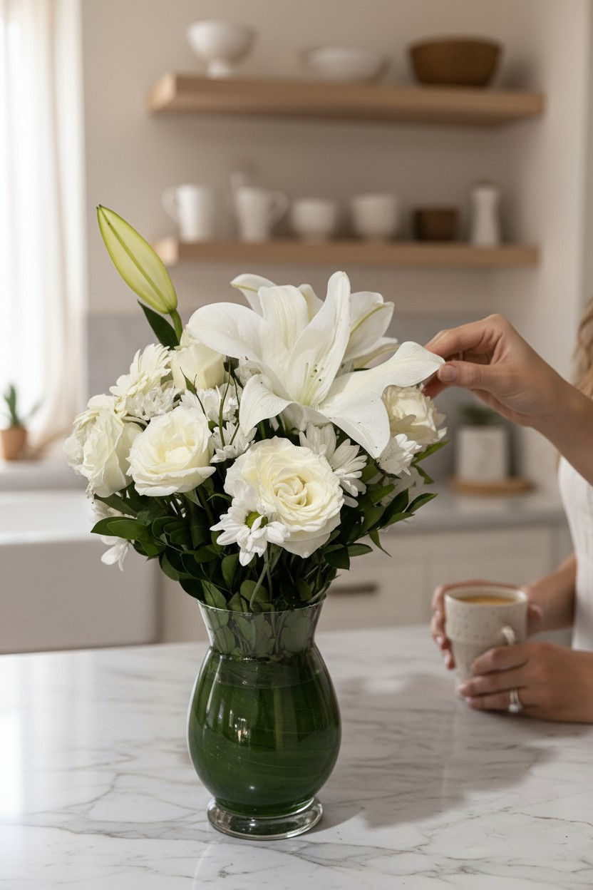 Miniatura: Vaso floral Branco de Rosas com Lírios