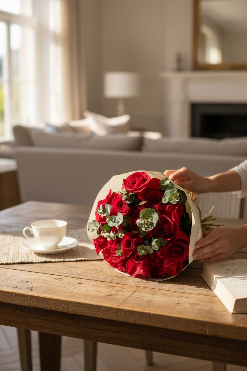 Miniatura: Buquê c/ 24 Rosas & Eucalipto