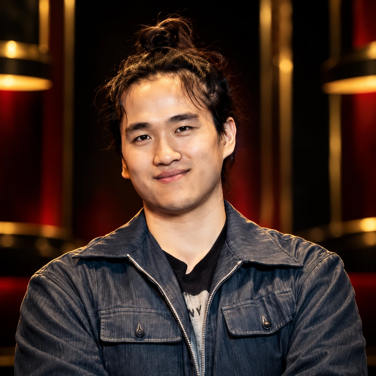 Editorial illustrated portrait of Eric Zheng against a softly lit poker-themed background.
