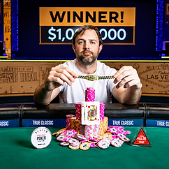 Mike Wilklow holding his WSOP bracelet after winning the 2025 $1,000 Mystery Millions for $1 million.