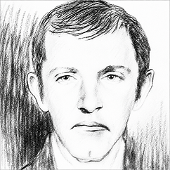Black-and-white pencil portrait of Red Hodges, the seven-card stud specialist inducted into the Poker Hall of Fame in 1985.