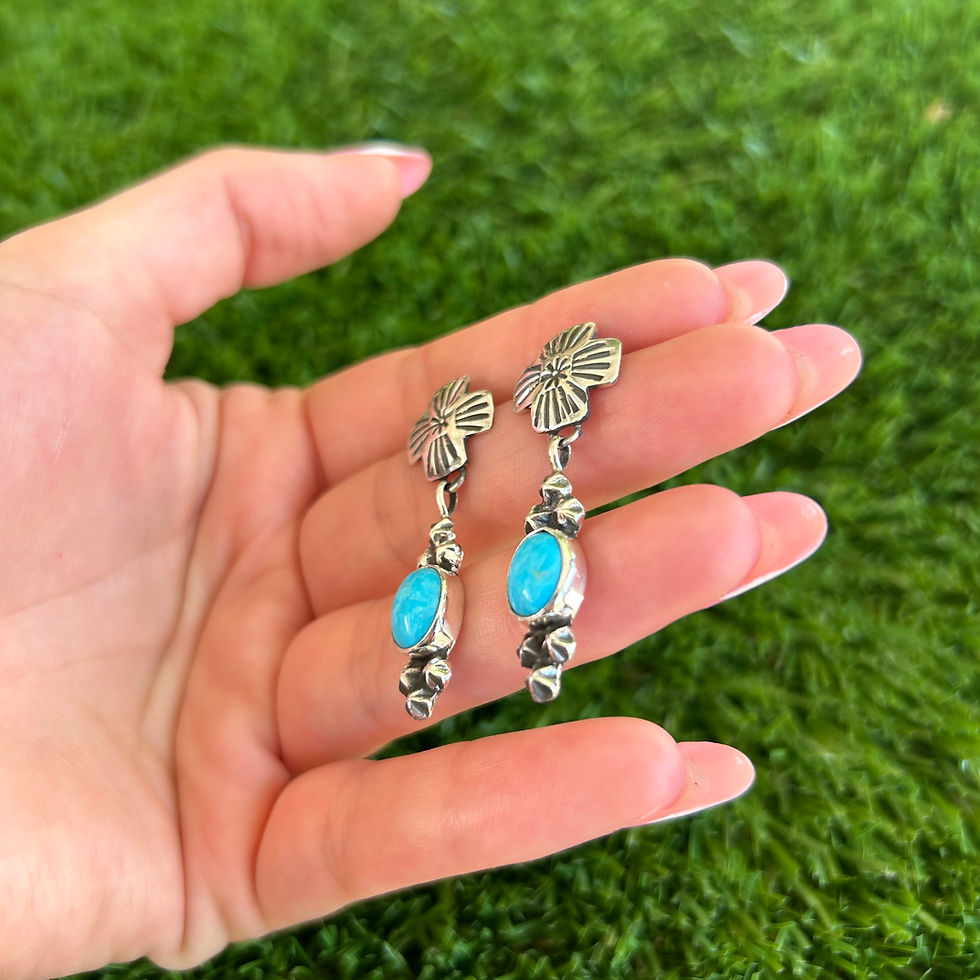 Thumbnail: Sleeping Beauty Turq Cross-Top Stud Earrings Handmade by Navajo Geneva Apachito