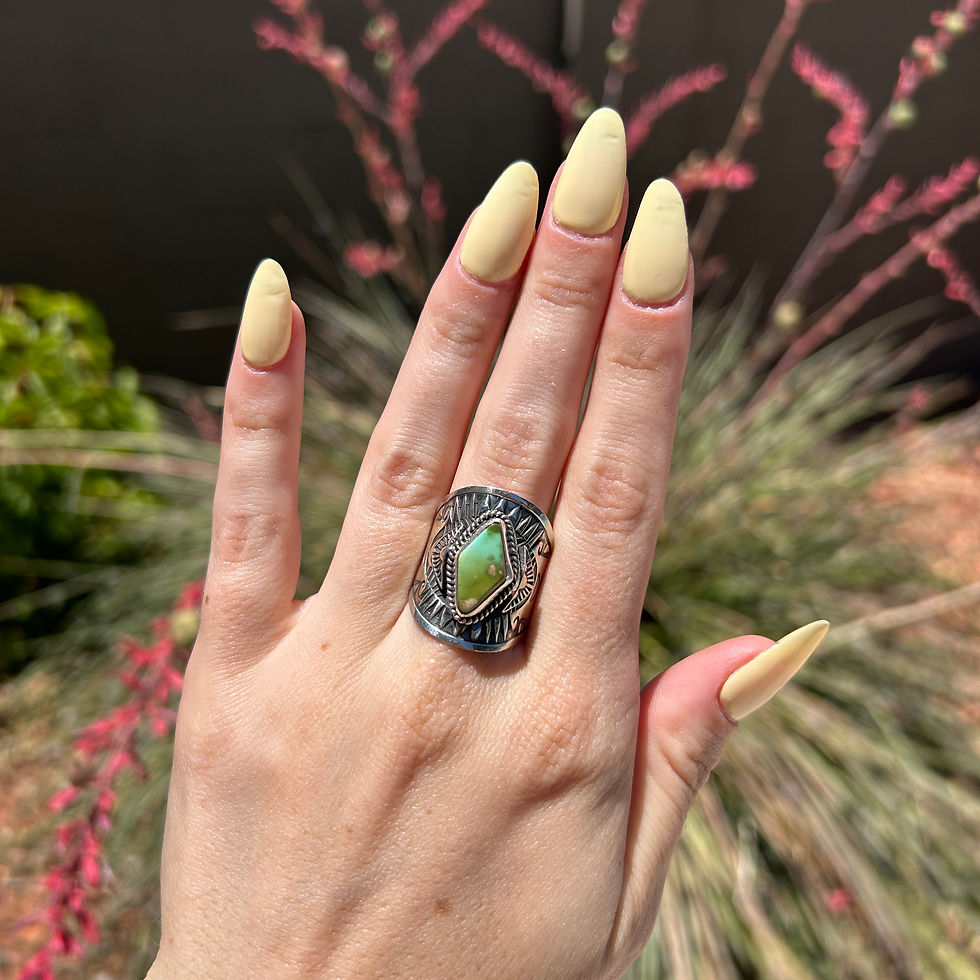 Thumbnail: Royston Turq Diamond Stamped Tapered Band Ring Handmade by Navajo Derrick Gordon