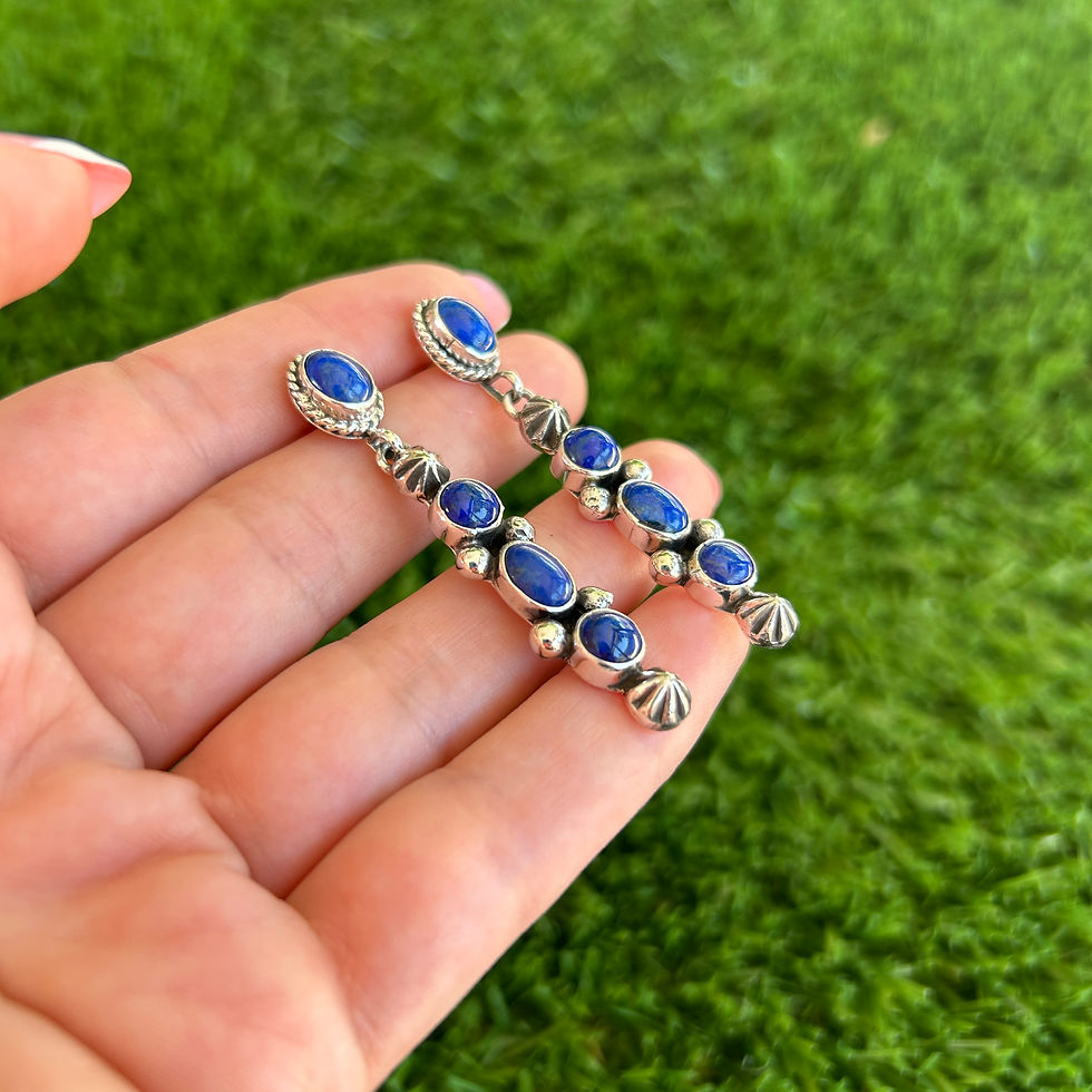 Thumbnail: Lapis Lazuli Cobalt Totem Stud Earrings Handmade by Navajo Linda Yazzie