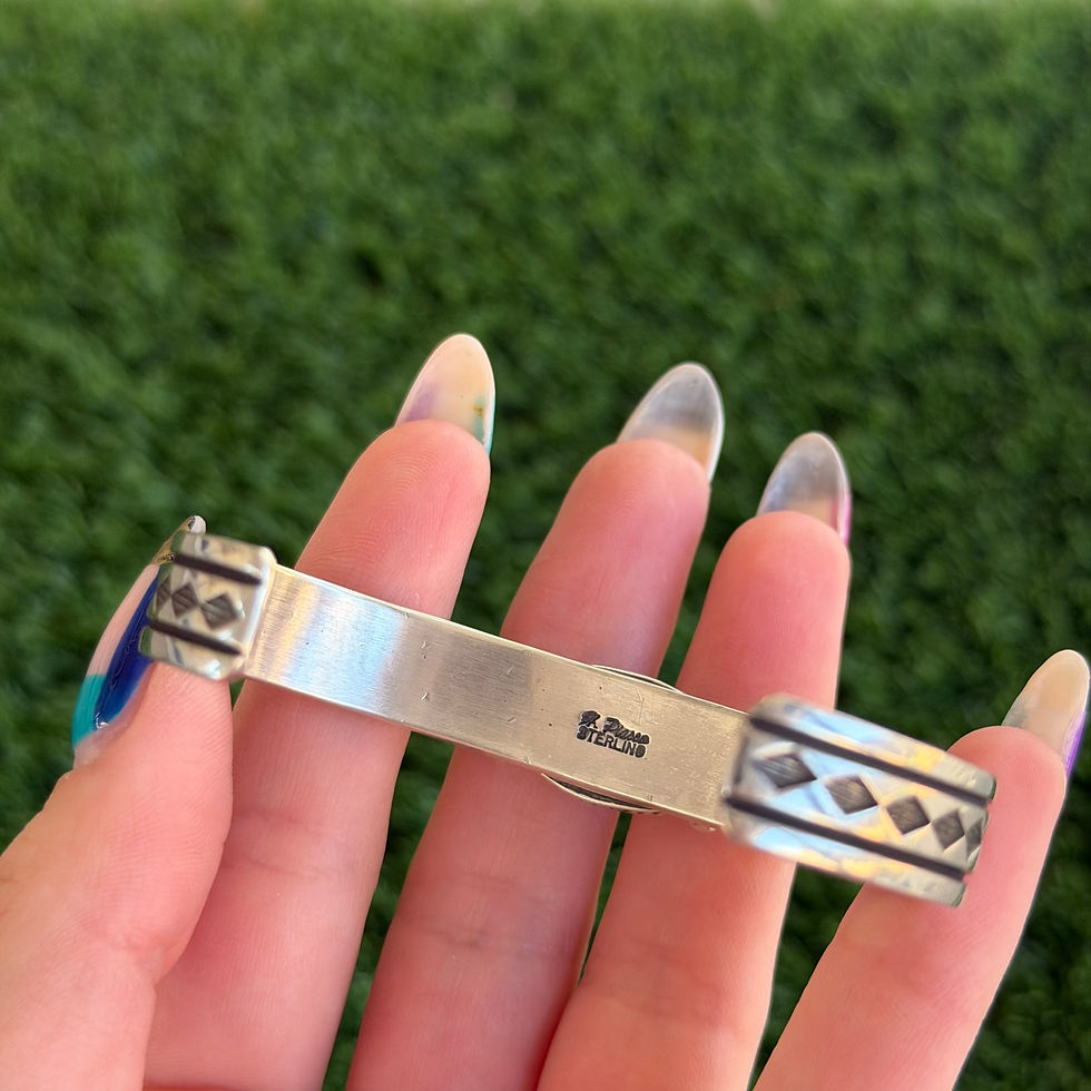 Miniature : Fox Turquoise Arrowhead Sterling Stacker Cuff Handmade by Navajo Happy Piasso