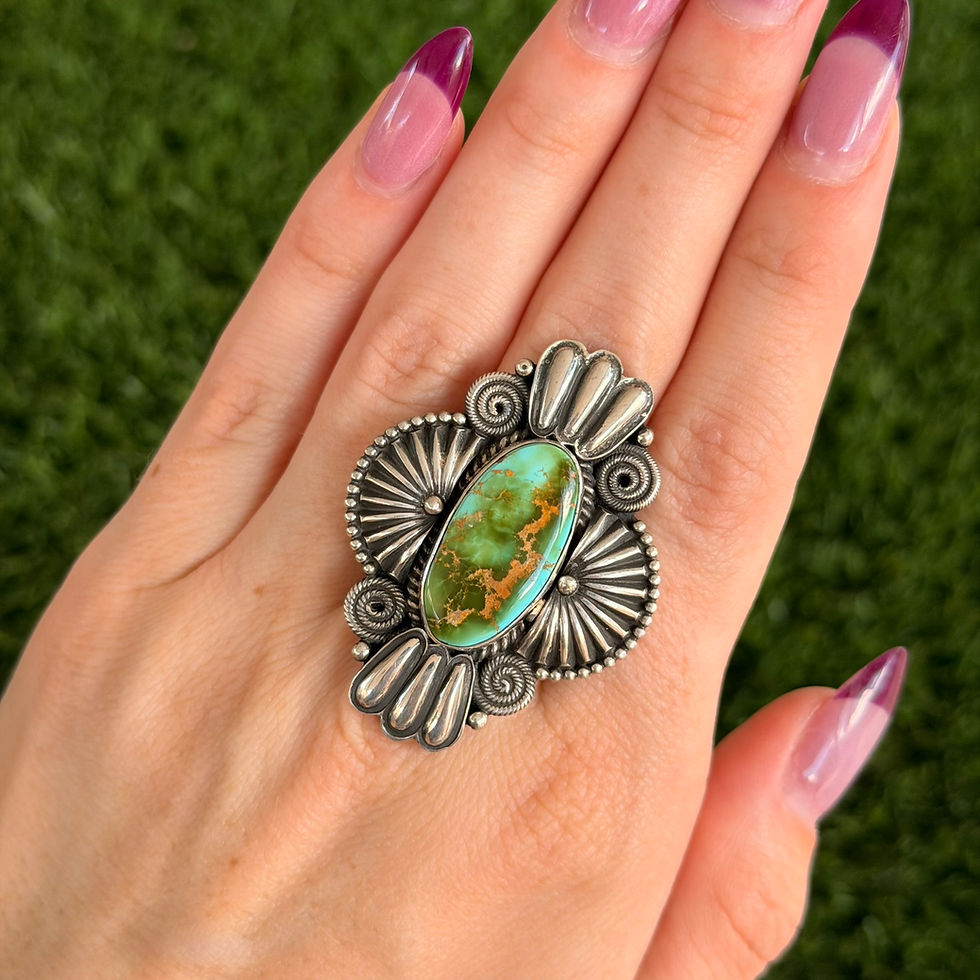 Thumbnail: High Grade Royston Turquoise Museum Ring Handmade by Navajo Derrick Gordon