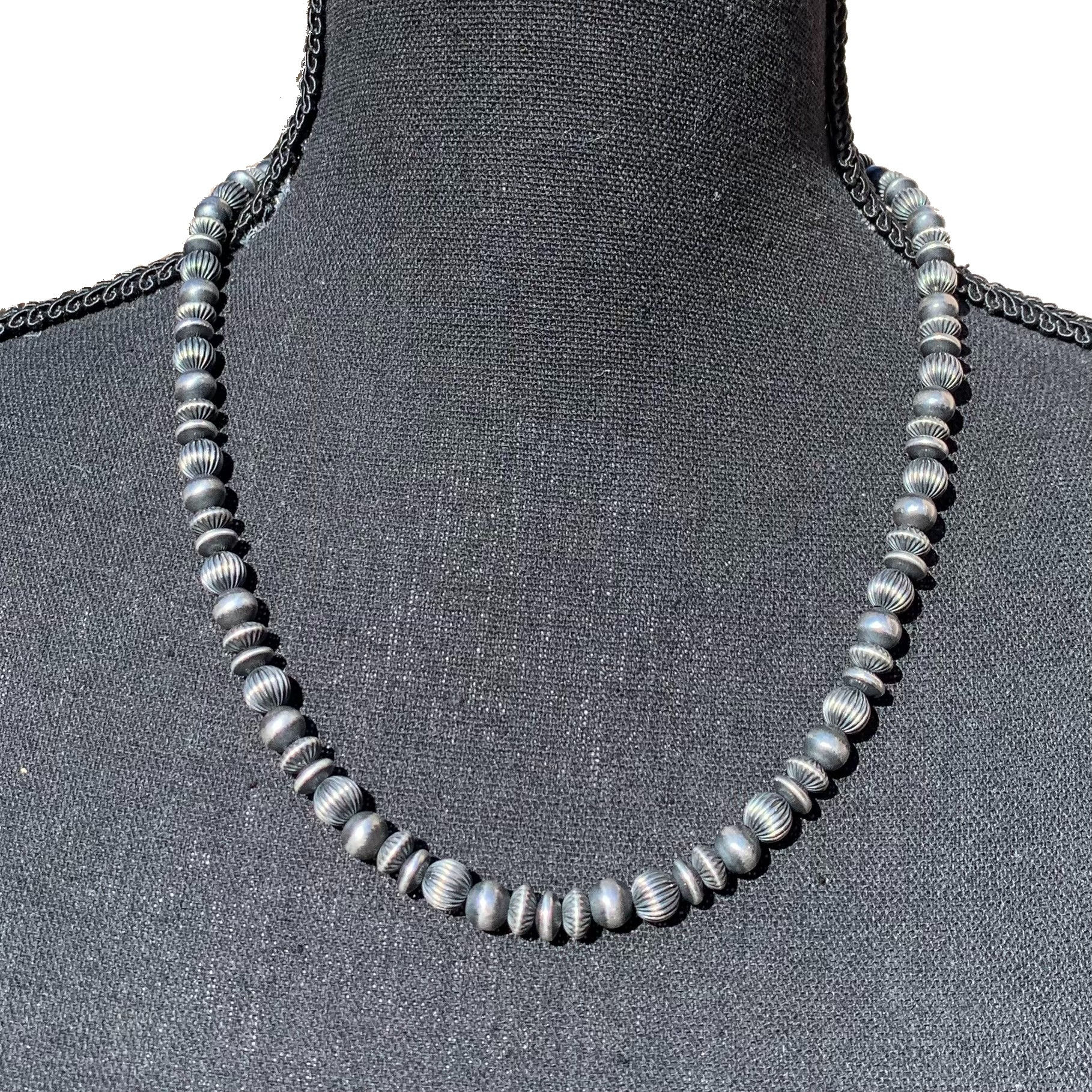 20" 7mm Sterling Silver Modern Navajo Pearl Necklace 1008 Navajo Hand-finished