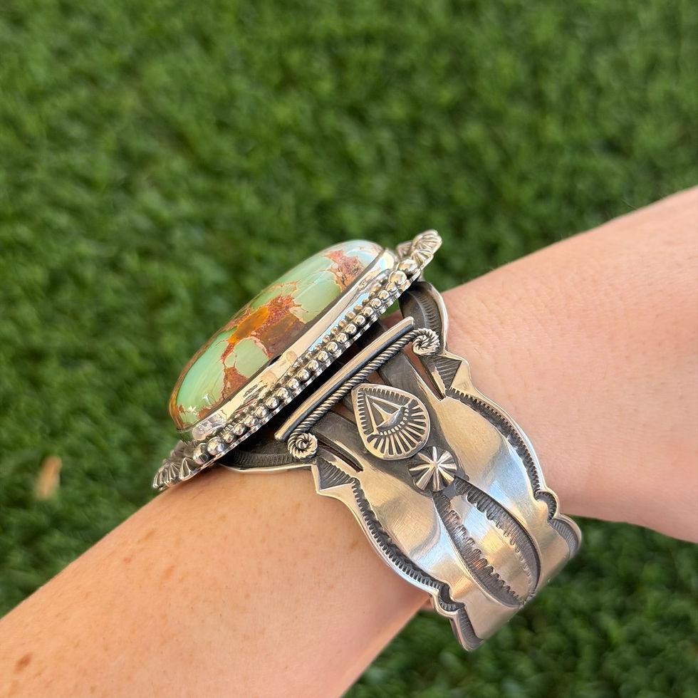 Thumbnail: Thick-Cut Royston Turq Split Shank Taper Cuff Handmade by Navajo Aaron Toadlena