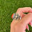 Thumbnail: Size 9 Natural Red Coral Sterling Appliqué Ring Handmade Navajo Delbert Gordon