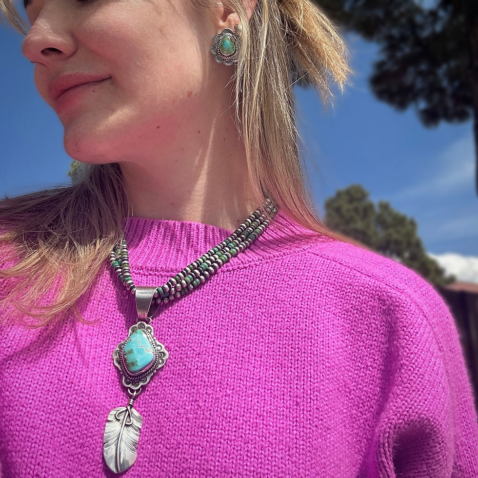 Miniature : High Grade Royston Turq Sterling Feather Pendant 1 Handmade Navajo John Nelson