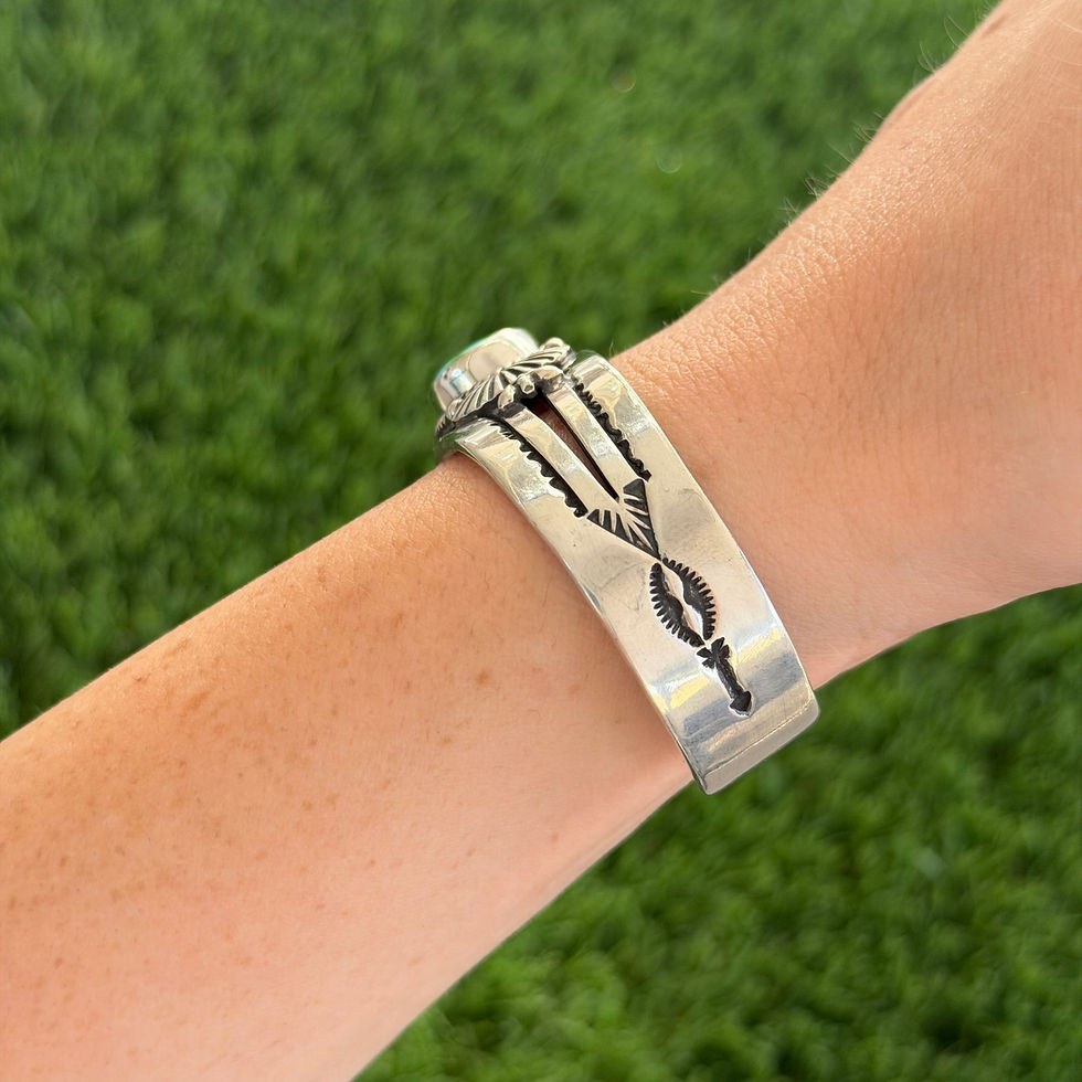 Miniature : Sonoran Gold Turq Shell Stamped Split Shank Cuff Handmade by Navajo Happy Piasso