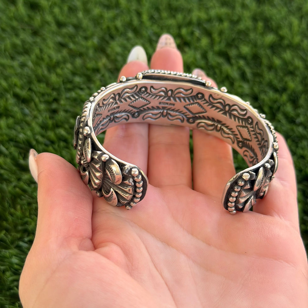 Miniature : RARE No. 8 Turq Appliqué Thunderbird 3D Cuff Handmade by Navajo Delbert Gordon